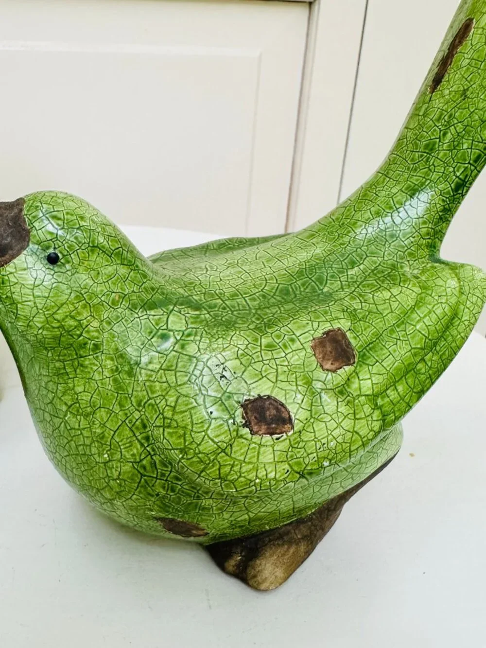 Pier 1 Green Crackle Glaze Bird Figurines Set Cottagecore Farmhouse Decor